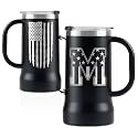 Onebttl Personalized Beer Stein, Beer Mug with Handle - Gifts for Beer Lovers, Men Who Have Everything on Birthday, Christmas - Customized Patriotic US Flag Gifts, Monogram 24 oz Cup, M