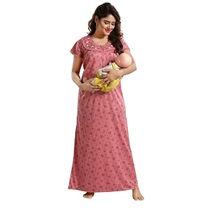 Onekbhalo Womens- Full Sleeves-Feeding- Nursing- Maternity Nighty