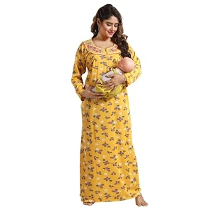 Onekbhalo Womens- Full Sleeves-Feeding- Nursing- Maternity Nighty