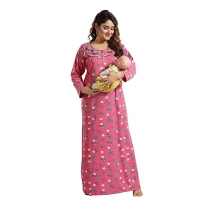 Onekbhalo Womens- Full Sleeves-Feeding- Nursing- Maternity Nighty