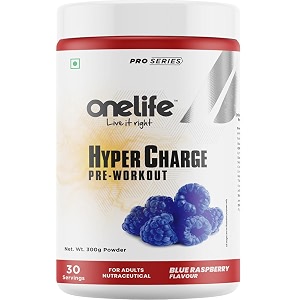 onelife hypercharge pre workout supplement for men amp women  powered with citrulline beta-alanine taurine caffeine amp arginine for performance amp endurance i blue raspberry 300g i 30 servings