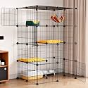 Oneluck 4-Tier Cat Cage for Indoor Cats 47.2-Inch Large Detachable Metal Wire Catio Enclosure Modular DIY Pet Playpen with 3 Platforms and 4 Doors for 1-2 Kittens 31.5 x 23.6 x 47.2 Inches Black