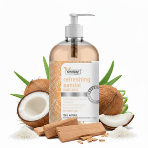 oneway happiness classic sandalwood handwash  pure clean pure comfort hand wash bottle