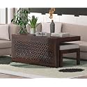 ONIJA Sheesham Wood Center Coffee Table with 2 Stools for Living Room Outdoor || Wooden Centre Teapoy Tea Table with Stool for Home Office (Walnut Finish)
