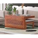 ONIJA Sheesham Wood Center Coffee Table with 2 Stools for Living Room Outdoor || Wooden Centre Teapoy Tea Table with Stool for Home Office (Honey Finish)