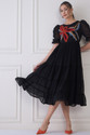 Onixino Women A-line Black Below Knee Dress