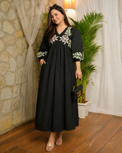 Onixino Women A-line Black Maxi Full Length