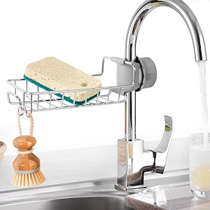 sponge holder over faucet kitchen sink caddy organizer stainless steel detachable hanging faucet drain rack for bathroom scrubbers soap chrome silver