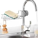 Sponge Holder Over Faucet Kitchen Sink Caddy Organizer, Stainless Steel Detachable Hanging Faucet Drain Rack for Bathroom, Scrubbers, Soap, Chrome (Silver)
