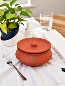 onlinch organic clay dahi handi  clay handi  mitti handi  curd pot medium size handi 05 l with lid earthenware