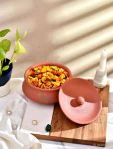 onlinch organic clay dahi handi  clay handi  mitti handi  curd pot medium size handi 05 l with lid earthenware