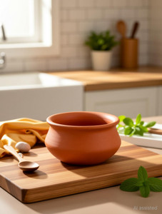 onlinch organic clay dahi handi  clay handi  mitti handi  curd pot medium size handi 1 l with lid earthenware