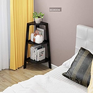 engineered wood 3-tier side corner table matte finish for corner space living room bedroom office library amp bolcony black