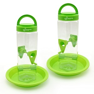 bird feeder with multiple feeding ports hanging style weather-resistant durable food-grade plastic includes bottom plate green pack of 2