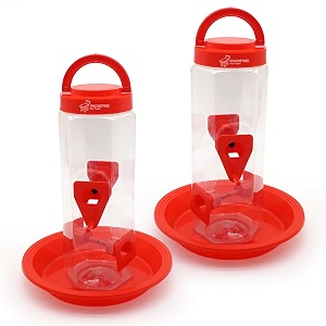 bird feeder with multiple feeding ports hanging style weather-resistant durable food-grade plastic includes bottom plate red pack of 2