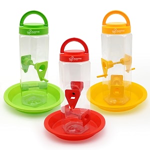 bird feeder with multiple feeding ports hanging style weather-resistant durable food-grade plastic includes bottom plate multicolor combo of 3