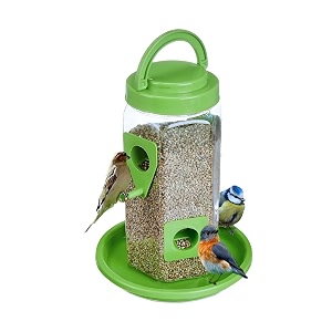 bird feeder with multiple feeding ports hanging style weather-resistant durable food-grade plastic includes bottom plate green pack of 1