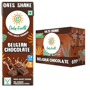 only earth oats shake  belgian chocolate  vegan  plant-based  lactose-free  no added preservatives colours  cholesterol-free  guilt-free  with calcium vitamin d b1 b2 and b12 165 ml 6 packs