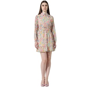 ONLY Floral Printed Shirt Collar Tiered Chiffon