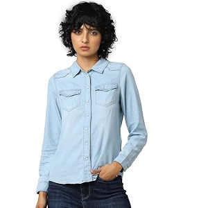 ONLY Womens Cotton Regular Fit Collar Neck