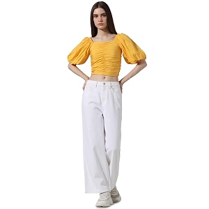 ONLY Womens Cotton Solid Slim Fit T-Shirt