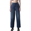 ONLY Women's Solid Wide Leg High Rise Black Jeans
