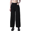 ONLY Women's Solid Wide Leg High Rise Black Jeans