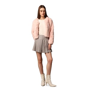 ONLY Women Collarless Self Design Faux Fur