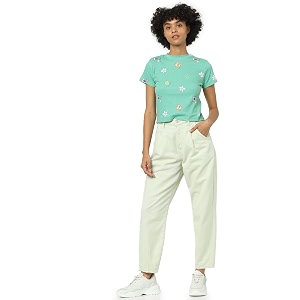 ONLY Womens Polyester Slim Fit Printed T-ShirtCrop