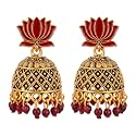 OnlyKing Traditional Lotus Meenakari Jhumka Earrings for