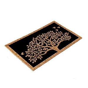 onlymat natural coco coir black and beige attractive tree with birds printed anti-slip doormat long-lasting heavy duty large amp thick entryway rug pvc backing for indoor outdoor patio