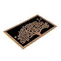 Onlymat Natural Coco Coir Black and Beige Attractive Tree with Birds Printed Anti-Slip Doormat Long-Lasting, Heavy Duty, Large &amp; Thick Entryway Rug, PVC Backing for Indoor, Outdoor, Patio