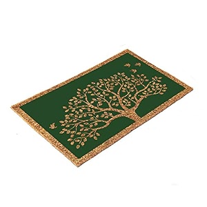 onlymat natural coco coir green and beige attractive tree with birds printed anti-slip doormat long-lasting heavy duty large amp thick entryway rug pvc backing for indoor outdoor patio