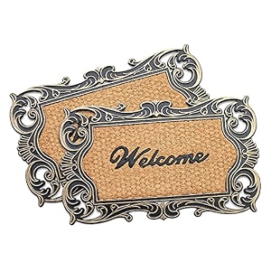onlymat natural coir rubber welcome printed doormat beige amp black with designing border long-lasting heavy duty large amp thick entryway rug for indoor amp covered door entrances pack of 2 75cm x 45cm