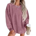 ONLYSTORY Womens Sweatshirts Oversized Cored Corduroy Pullover Tops