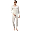 ONN Men's 100% Australian Wool Cream Full Sleeves Round Neck Thermal Top and Bottom Set | Lightweight, Soft, Cozy and Breathable | Thermal Set for Men