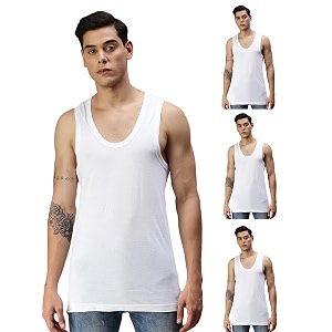 ONN Mens White Round Neck Sleeveless Cotton