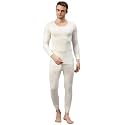 ONN Men's 100% Australian Wool Cream Full Sleeves Round Neck Thermal Top and Bottom Set | Lightweight, Soft, Cozy and Breathable | Thermal Set for Men