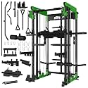 ONNO Smith Machine Home Gym All in One,2000LBS Squat Rack Power Cage with Smith Bar,Leg Press and More Workout Equipment Attachments,F550,Green