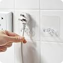 Adhesive Hook Multifunctional Power Plugs Socket Holder No Punching Adhesive Hook Power Stickers Wall Mounted Transparent Wall Plug Hook for Keys Towel Kitchen (Plug Hook, 10)