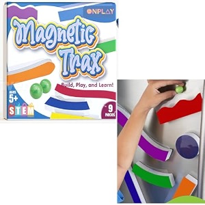 onplay trax magnetic marble run game roller coaster toy for kids with magnetic track amp marbles for building a marble maze 9 piece set ages 5 birthday gift for boys and girls