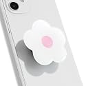 OnTheGrip Cute Solid Color Daisy Flower Design Collapsible Mobile Phone Grip Stand Holder for Smartphone Tablet Cell Phone Accessory (White Pink)