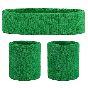 onupgo green sweatband set sports headband wrist striped sweatbands terry cloth wristband athletic exercise basketball wrist sweatband and headbands moisture wicking sweat absorbing head band