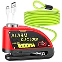 ONVIAN Rechargeable Motorcycle Lock with 120db Alarm and 6FT Steel Reminder Cable, for 7mm Pin Motorcycles Bicycles Ebike Scooter Moped(Red)
