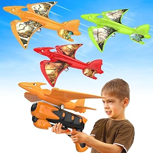 3 pack dinosaur airplane launcher toysflying toys for 3 4 5 6 7 8 9 10 year old boyskids toys 5 6 7 8 9 10 12 year old boy gift ideasairplane b-day party supplies greenorangered