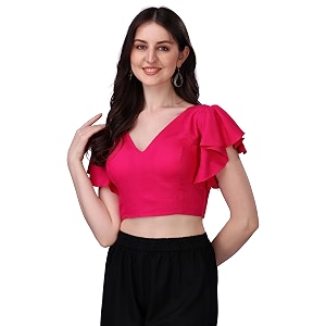 oomph cotton readymade blouse for women v-neck rayon ruffle sleeve