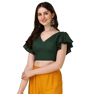 oomph cotton readymade blouse for women v-neck rayon ruffle sleeve