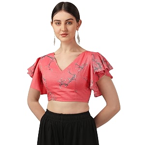 oomph cotton readymade blouse for women v-neck rayon ruffle sleeve