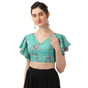 oomph cotton readymade blouse for women v-neck rayon ruffle sleeve
