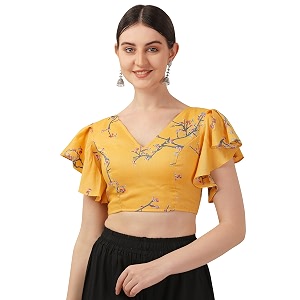 oomph cotton readymade blouse for women v-neck rayon ruffle sleeve